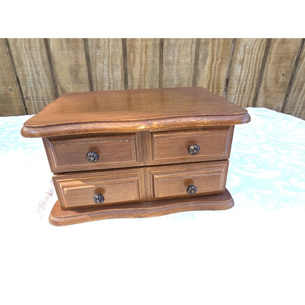 Vintage Himark jewelry chest 2 drawer small wood jewelry box